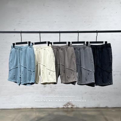 China Breathable Ready To Ship New 2022 Summer High Quality Hand-Cut Washed Shorts Drawstring Jogger Gym Five-Point Sweat Shorts For Men for sale