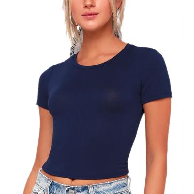 China Hot sale anti-pilling women's kint bamboo navy crew neck eco-friendly dark crop tops for sale