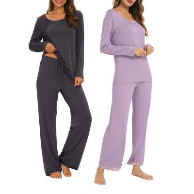 China New Breathable Women's Bamboo Pajamas Sets Long Sleeve Ladies Sleepwear Scoop Neck Pajamas Sets S-5XL Pajama Women Set Cotton for sale