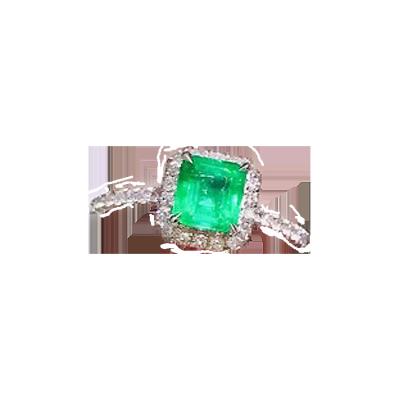 China Classic Fashion High Fashion Jewelry Emerald Ring 0.7ct 18K White Gold 0.28ct Diamond For Women Wedding Gift Diary Wearing Travel Dating Working for sale