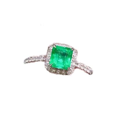 China Classic Fashion High Fashion Jewelry Emerald Ring 0.6ct 18K White Gold 0.28ct Diamond For Women Wedding Gift Diary Wearing Travel Dating Working for sale