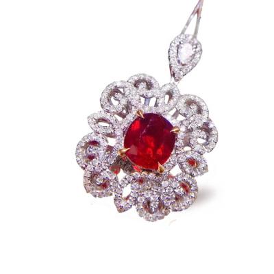 China CLASSIC 18k Gold-Set Unburnt Red Pigeon Blood Pendant is Red 2.13ct 18k Gold Weight 4.49g Red Diamond 0.76ct for sale