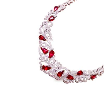 China CLASSIC 18k Gold Set Unburned Pigeon Ruby Evening Necklace 10.65ct 18k Gold Weight 27.53g Blood Red Diamond 5.27ct for sale