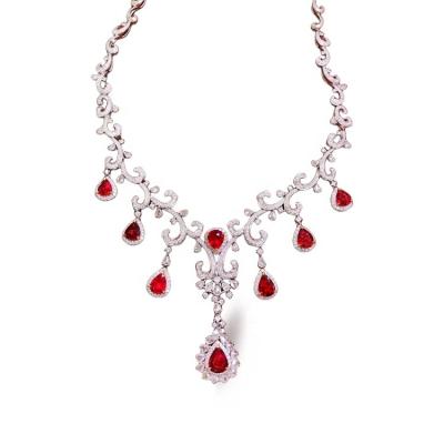 China CLASSIC 18k Gold Set Unburned Pigeon Ruby Evening Necklace 8.52ct 18k Gold Weight 27.53g Blood Red Diamond 5.78ct for sale