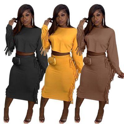 China Anti-pilling long sleeve H1750 antemn O skirt top two piece set set long sweat dresses women two piece set for sale