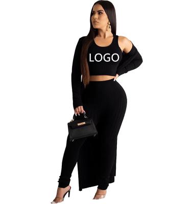 China CQ5306 Anti-Static Customize Logo Solid Color Casual Long Sleeve Casual Long Crop Top Drop Set Woman 2 Pieces Set Women for sale