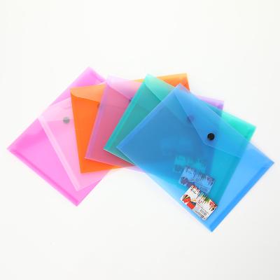 China Durable Colorful Transparent PP Material Folder Bag A5 Business Document Bag With Black Button for sale