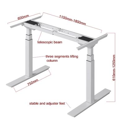 China Office Furniture Commercial Steel Electric Motors Double Height Adjustable Standing Desk for sale