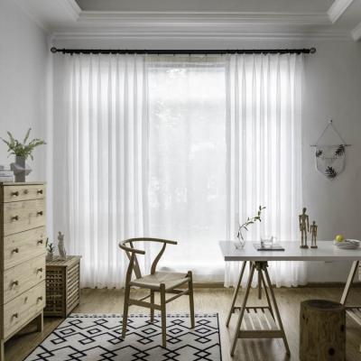 China Sheer translucent white home living room modern chiffon polyester textile curtain window for sale