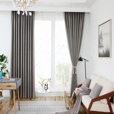 China Blackout Design Sun Shade Curtain Light Gray Solid Woven Modern Living Room Curtains for sale