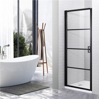 China Retro Modern Simple Design Matt Black Grid Window Pivot Door For Shower Room-H3035(A) for sale