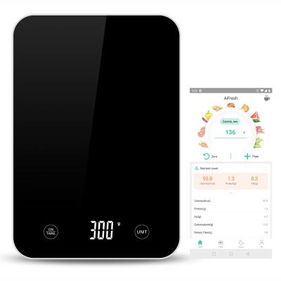 China Weight Measuring Max 15kg LED Display Tempered Glass Smart Food Scale Available Connect Mobile App for sale