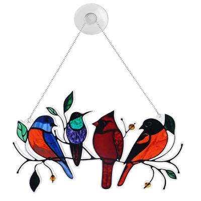 China Traditional Window Hangings Bird Suncatchers For Windows Stained Glass Birds Multicolor 4 Birds 7 On A Wire for sale