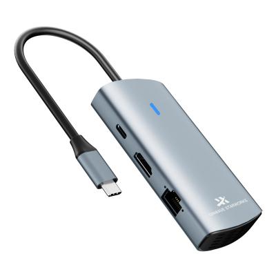 China Wholesale Aluminum Alloy 6 in 1 usb c type-c usb3.0 5Gbps pd100w hdmi rj45 gigabit 4k30hz fast charging displaylink docking station for laptop for sale