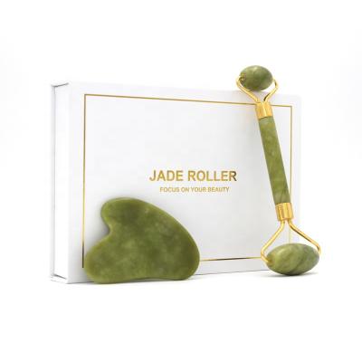 China High Quality Green Hot Selling Roller Whitening Jade Guasha Stone Drop Shipping Face Massager Jade Roller Guasha Set Amazon for sale