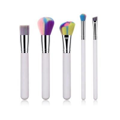 China Factory Price 5pcs Skin-friendly White Wooden Handle Beauty Cosmetic Tools Colorful Nylon Brush Hair Makeup Brush Set for sale