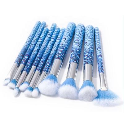 China Skin-friendly Blue Ladies Eyeshadow Makeup Pads Makeup Brush 10PCS White Makeup Brush Set for sale