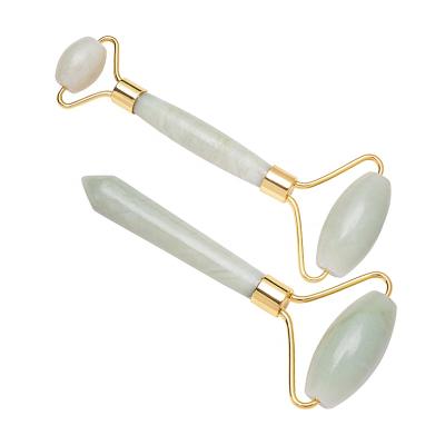 China Whitening Jade Roller Actually Work Double Chin Depuffing Anti Aging Skin Care Gold Jade Roller Zinc Alloy Frame for sale