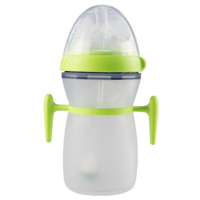 China Latex Free 9oz Baby Silicone Feeding Bottle Silicone Infant Bottle Feeding With Handle Age 0-2 Years for sale