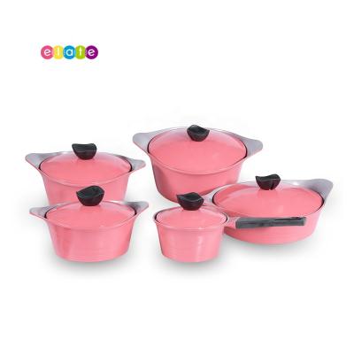 China 10pc Sustainable Aluminum Cookware Set Cooking Pot Set Nonstick Cookware Kitchen Stick Cookware Sets for sale