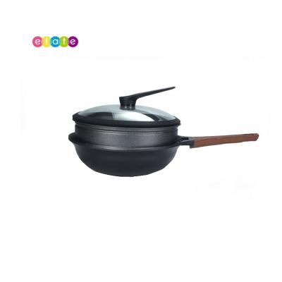 China Durable Flat Bottom Wok Aluminum Marble Stone Coating Non Stick Wok Pan With Bakelite Handle for sale