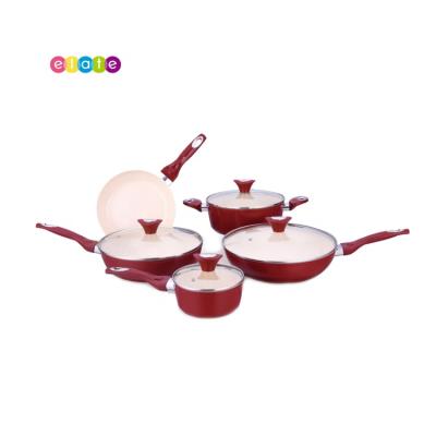 China Sustainable 5 Pcs Induction Kitchen Pots And Pans Marble Cookware Sets Cooking for sale