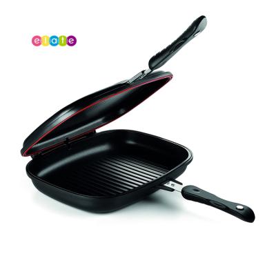 China Sustainable Silicone Seal Double Sided Non Oil Free Stick Grill Pan With Heat Resistant Handle for sale