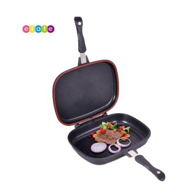 China Sustainable Aluminum Cookware Black 32cm Double Sided Non Stick Flat Frying Pan for sale