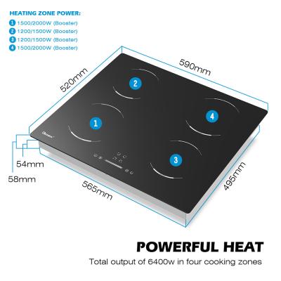 중국 60cm 4 번너 전기 쿡톱 4존 인덕션 호브 6400W GIB464SC 판매용