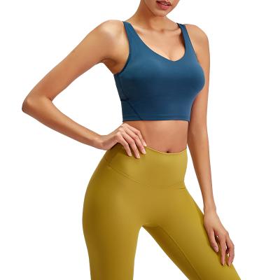 China Sustainable Racerback Crop Tank Top Unit Padded Running Bra Women for sale