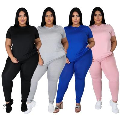 China Viable Amazon Success Women Summer Sexy Plus Size 5XL Solid Color LadiesSexy Women Overalls 2 PC Workout Plus Size Set for sale