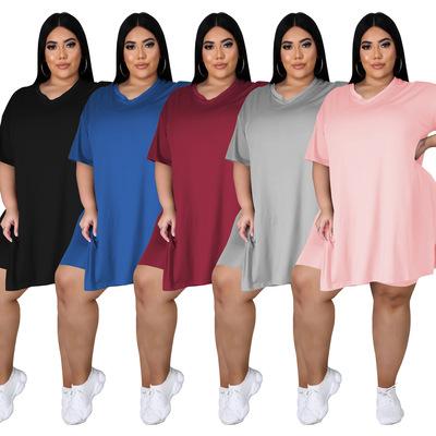 China Viable summer of 2021 sexy women plus size two-piece set women's clothing big size solid color 5XL women's sexy clothes for sale