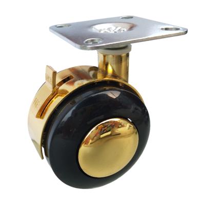 China Modern Top Plate Pressed Steel Trolley Caster Brass Double Bearing Swivel Furniture Wheels for sale