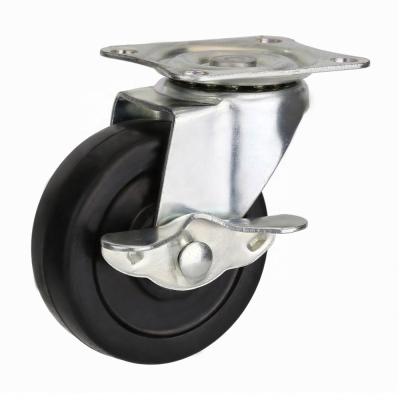 China Small Flat Free Black Furniture Casters 3 Inch Swivel Furniture Casters Rubber Wheels for sale