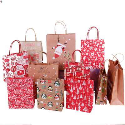 China Recycled Materials 2021 Fashion Promotional Wholesale Fancy Brown Custom Christmas Kraft Small Paper Bags for sale