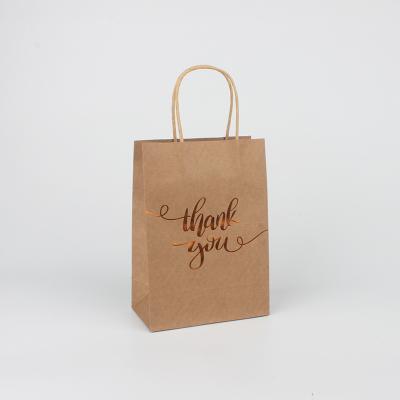 China Recycled Materials Wholesale Solid Color Kraft Paper Bag Bronzing Thank You Gift Shopping Paper Bag for sale