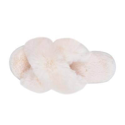 China Fashion Trend Women's Stripe Furry Comfortable Open Toe House Shoes Faux Rabbit Soft Plush Cross Slippers for sale