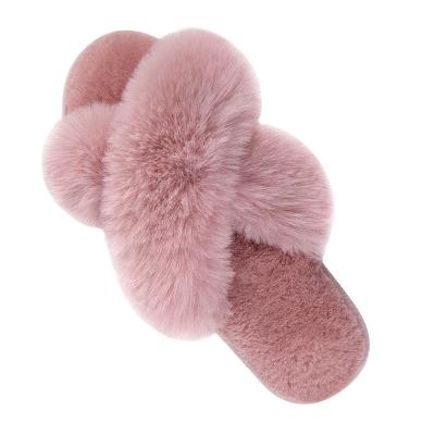 China Fashion Trend Fashion Trend Faux Rabbit Comfortable Cute Plush Fur Open Toe Slippers For Women Ladies Shoes Home Slippers for sale