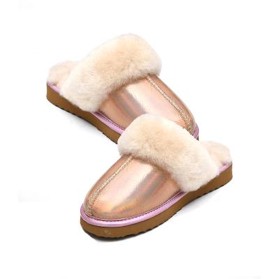 China Fashion Trend Genuine Australian Sheepskin Women Slippers, Water Resistant Warm And Fluffy Outdoor House Slippers For Women for sale