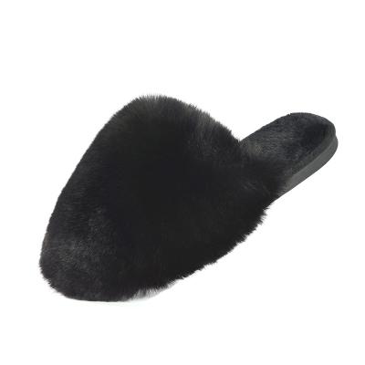 China Fashion Trend Factory Direct Women's Slippers Comfortable Faux Fur Comfortable Women's Bedroom Slippers Slip On Slippers Black for sale