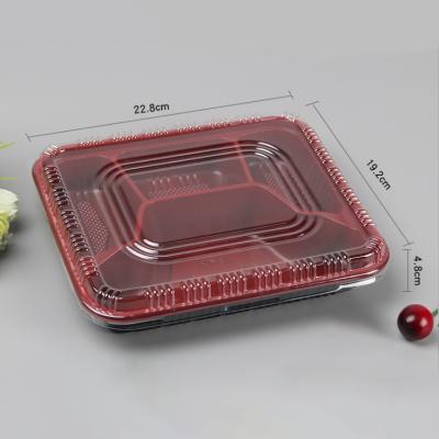 China Food Meal Lunch Eco Custom One Time Use Food Packaging Clamshell PP Disposable Take Out Plastic Bento Lunch Box 4 Compartment for sale