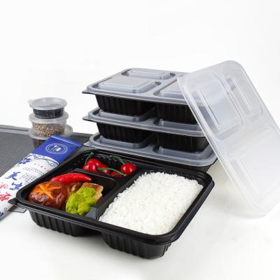 China Food Preparing Environmentally Friendly Plastic Lunch Box Black Plastic 3 Compartment RPP/PP Disposable Food Containers RPP/PP Disposable Food Containers For Take Out for sale