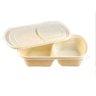 China Biodegradable bio eco degradable food packaging takeaway food containers with lid 2 compartments cornstarch disposable food box for sale