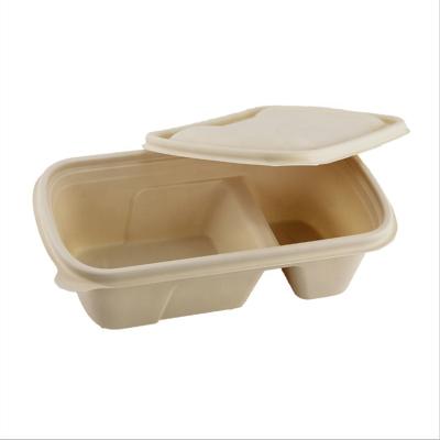 China Biodegradable Plastic Cornstarch Bowl 2compartment PLA Bio Food Packaging Degradable Disposable Takeout Food Container for sale