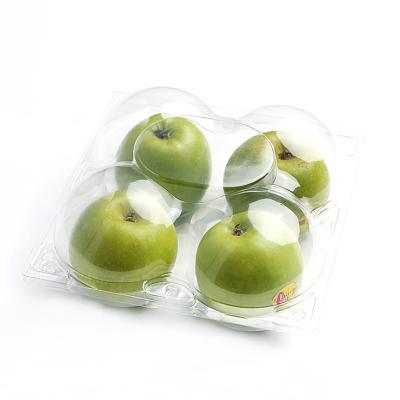 China Wholesale Disposable 4pcs RPET/PET Apple Box For Supermarket Clamshell Disposable Apple Fruit Packaging Boxes for sale