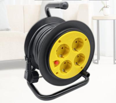 China Underground European Portable Reel with 32' of Heavy Duty Extension Cable, 4 Ground Outlets, and Retractable Hand Wind, Black for sale