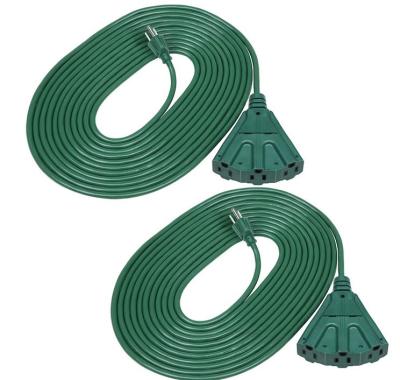 China INSTRUMENTATION 25 ft Green Tri Tap Outdoor Extension Divider, 16/3 SJTW Weatherproof Power Cable for Christmas Decorating and Landscaping for sale