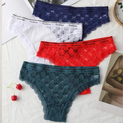 China Wholesale Sexy Women's Mesh Lace Panties Low Waist Hollow Underwear Ladies Briefs Women's Breathable Panties for sale