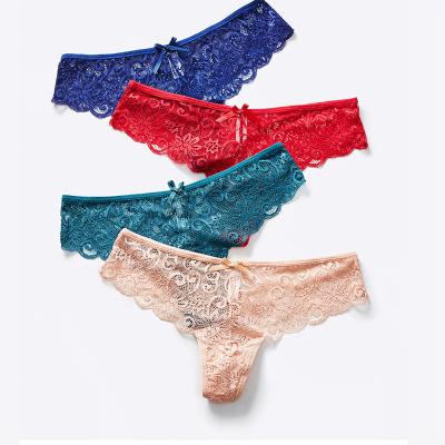 China Breathable Ladies Lace Thong Panties Floral Women T-Back Stretch Tanga Sexy Lace Thong for sale