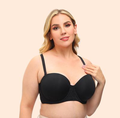 China Seamless Underwire Half-cup Lift Up Big Size QUICK DRY Strapless Backless Lace Plus Size Bra for sale